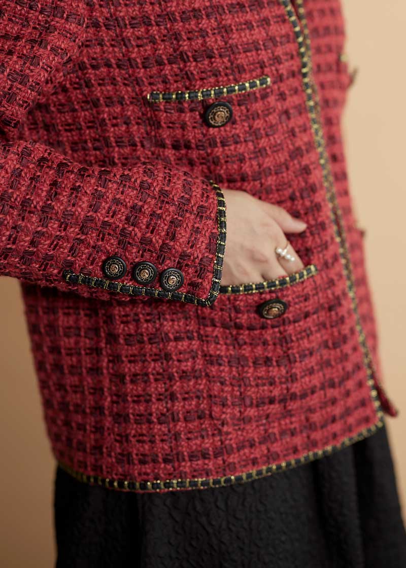 スナイデル ツイードジャケット赤 セットアップ可 RED ノーカラージャケット ジャケット/アウター（レッド/赤色系・ツイード）ファッション