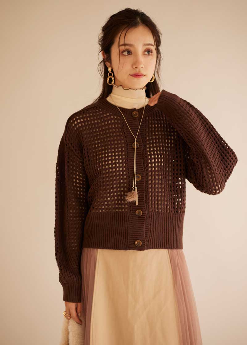 IENA 編みカーディガン VERMEIL par iena カーディガン Linen knit topper レディース