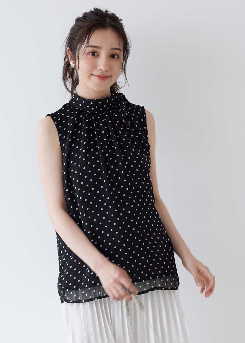 OHGA PINDOT オーガ オオガ ピンドットブラウス ネイビー
