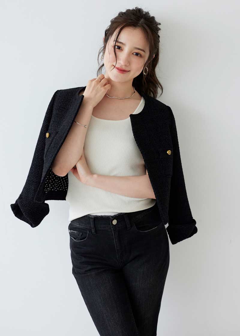 大人の女性/極美品✨ プラステ ツイード ジャケット 金釦 ウール ブラック ブラックツイードジャケット – TreOnestá